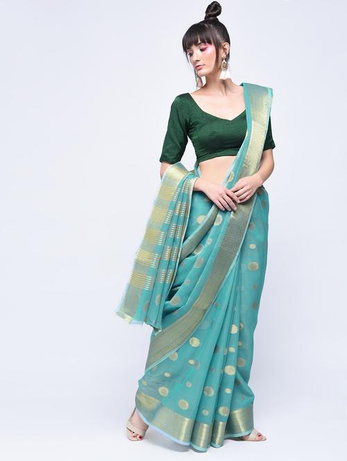 floral zari motif banarasi saree with blouse - 15630560 - Very Small Image - 1