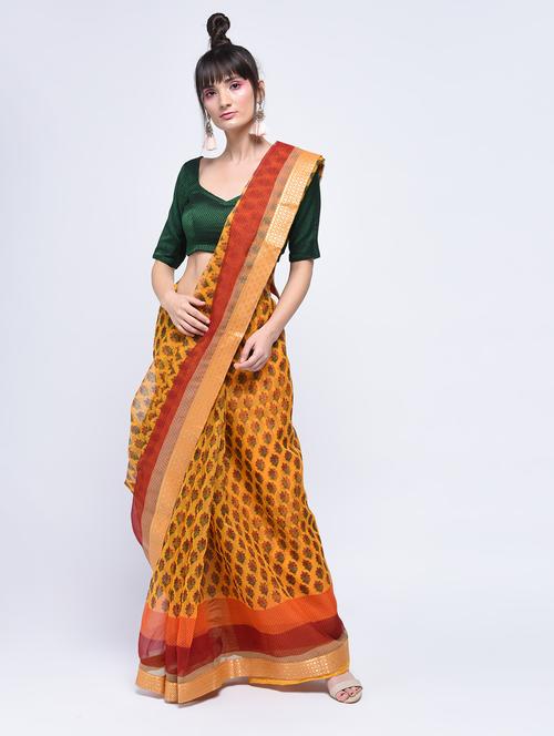 floral kota doria saree with blouse - 15630564 - Very Small Image - 1