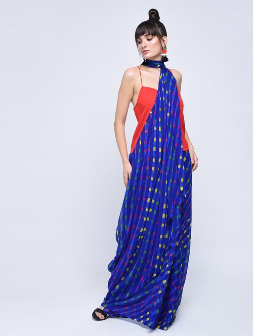 leheriya royal blue saree with blouse - 15630570 - Very Small Image - 1