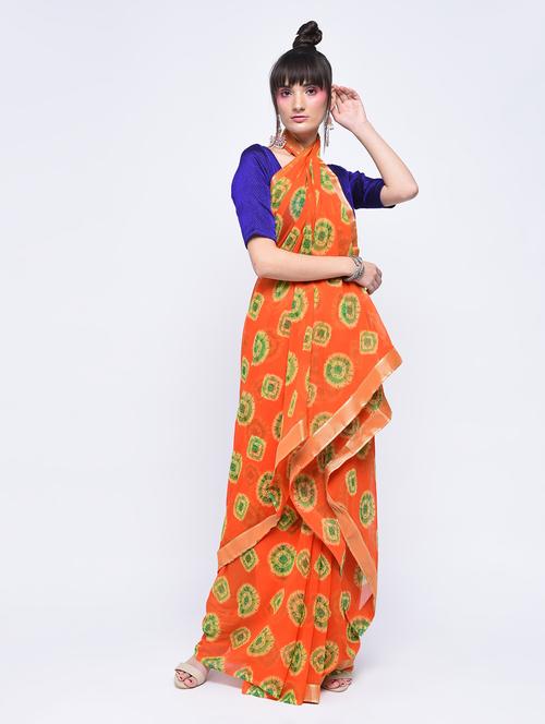 lace border tie & dye saree with blouse - 15630575 - Very Small Image - 1