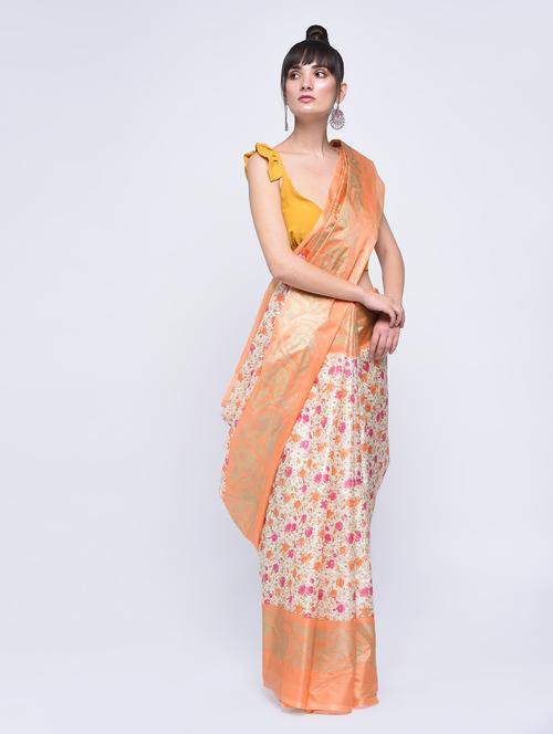 floral printed saree with blouse - 15630576 - Very Small Image - 1