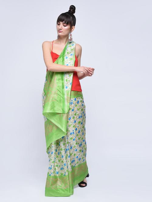 floral printed saree with blouse - 15630577 - Very Small Image - 1