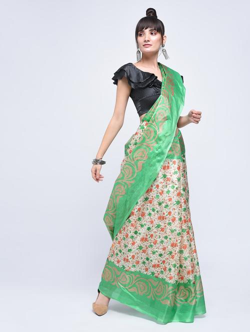 floral printed saree with blouse - 15630578 - Very Small Image - 1