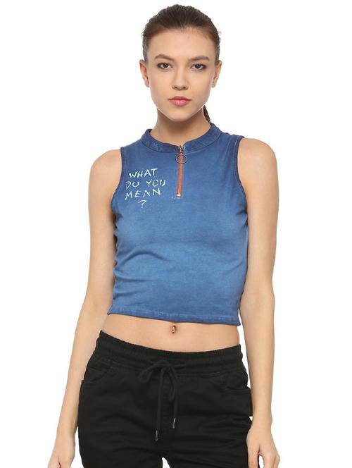 zipper detail slogan print croptop - 15630723 - Very Small Image - 1