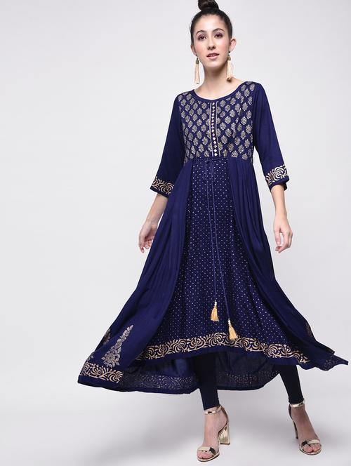layered foil print kurta - 15630791 - Very Small Image - 1