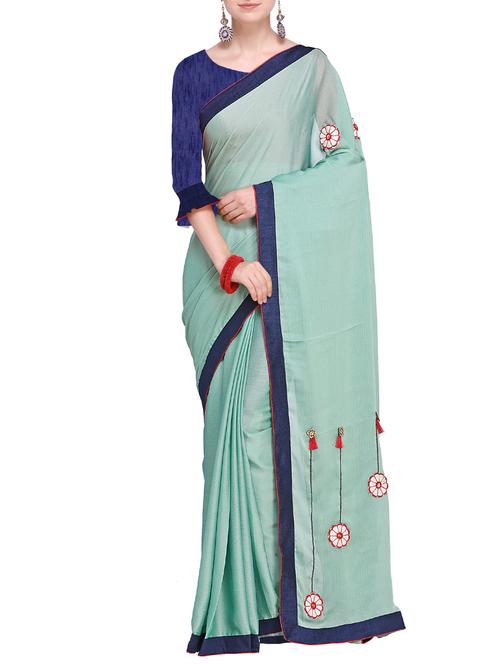 floral patchwork embroidered saree with blouse - 15630888 - Very Small Image - 1