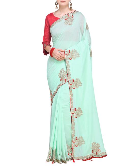 floral zari embroidered saree with blouse - 15630889 - Very Small Image - 1