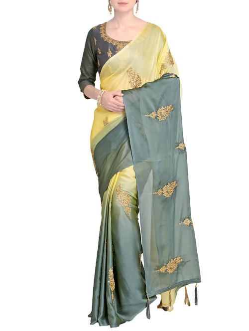 conversational ombre embroidered saree with blouse - 15630894 - Very Small Image - 1
