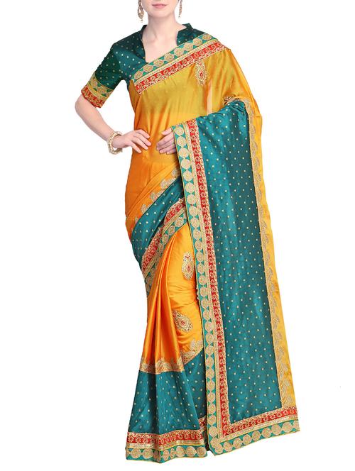 contrast border embroidered saree with blouse - 15630895 - Very Small Image - 1