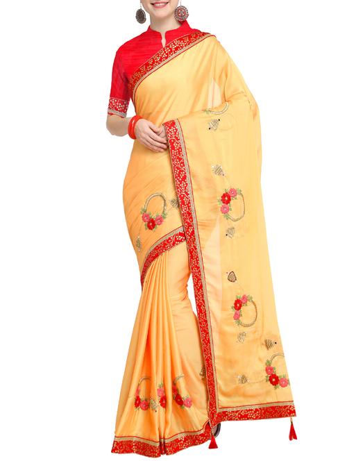 floral thread embroidered saree with blouse - 15630901 - Very Small Image - 1