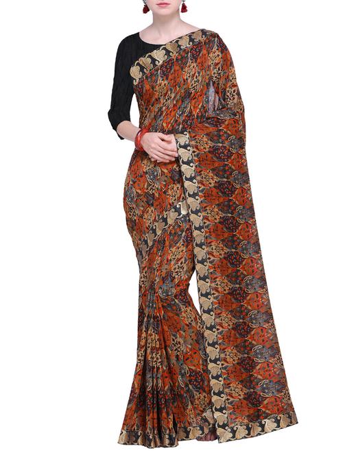 lace border paisley printed saree with blouse - 15630903 - Very Small Image - 1