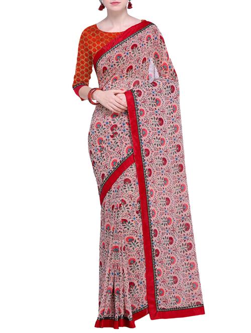 floral printed saree with blouse - 15630904 - Very Small Image - 1