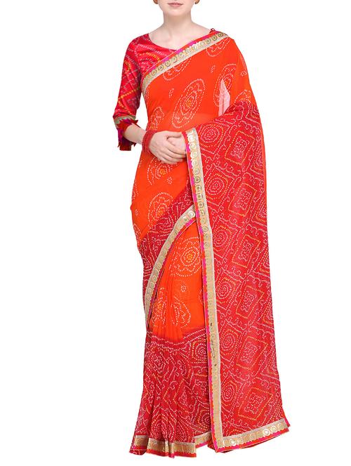 tonal shades bandhani saree with blouse - 15630911 - Very Small Image - 1