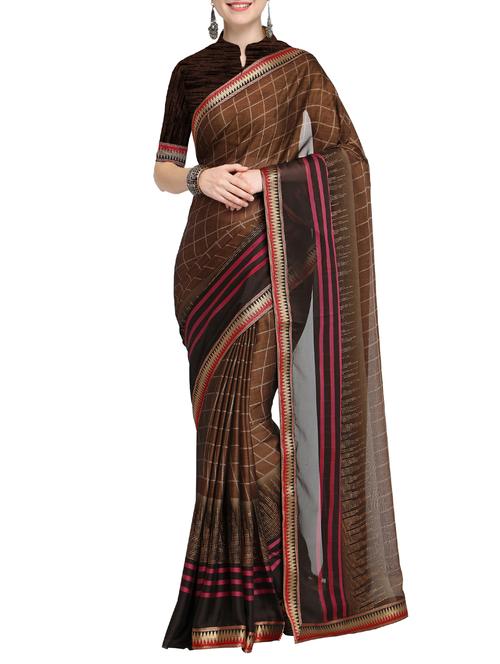 checkered foil printed saree with blouse - 15630920 - Very Small Image - 1