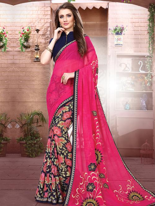 Ditsy floral half and half saree with blouse - 15631208 - Very Small Image - 1