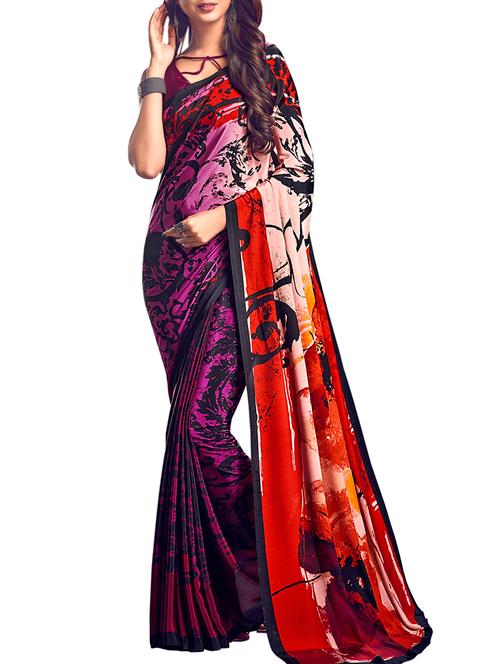 abstract printed saree with blouse - 15631660 - Very Small Image - 1