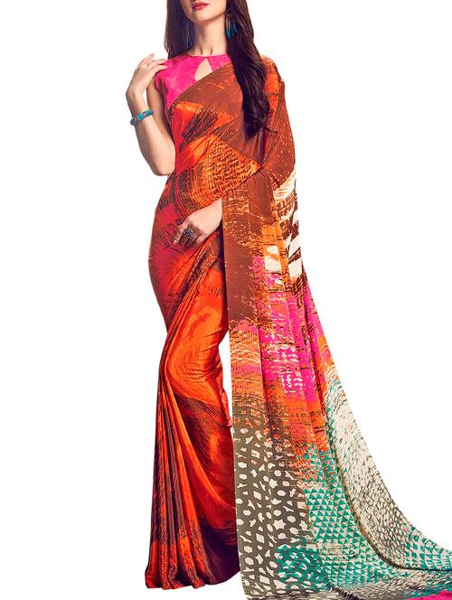 abstract printed saree with blouse - 15631665 - Very Small Image - 1