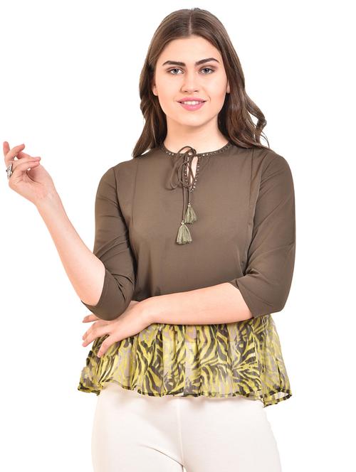 tassel tie up sequined neck gathered top - 15631866 - Very Small Image - 1