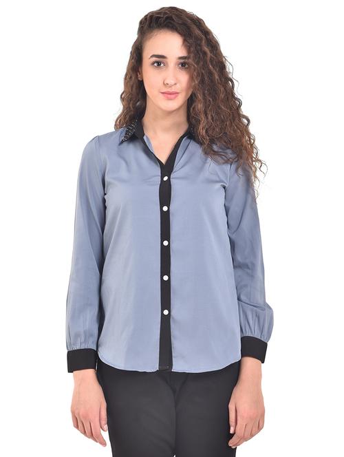 contrast embellished collar asymmetric shirt - 15631884 - Very Small Image - 1