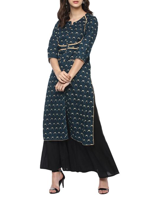 teal straight slit printed kurta - 15632200 - Very Small Image - 1