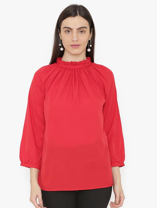 frilled neck gather detail top - 15632430 - Very Small Image - 1