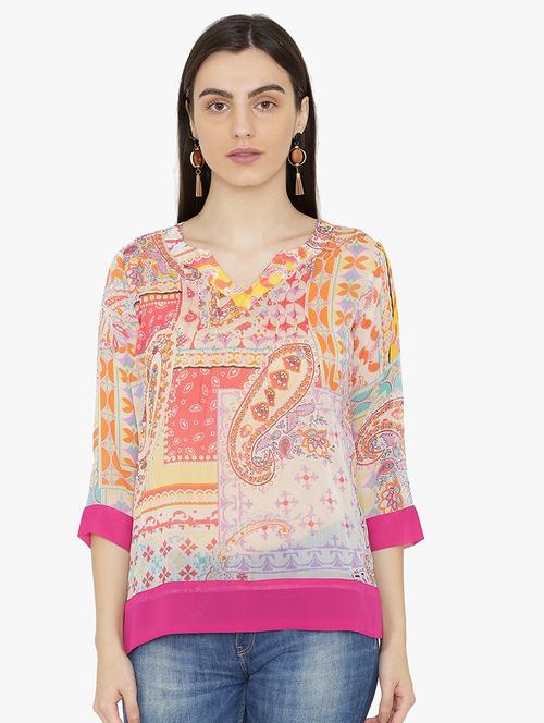 three quater sleeved printed top - 15632445 - Very Small Image - 1