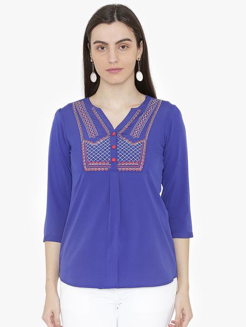 embroidered button detail top - 15632454 - Very Small Image - 1