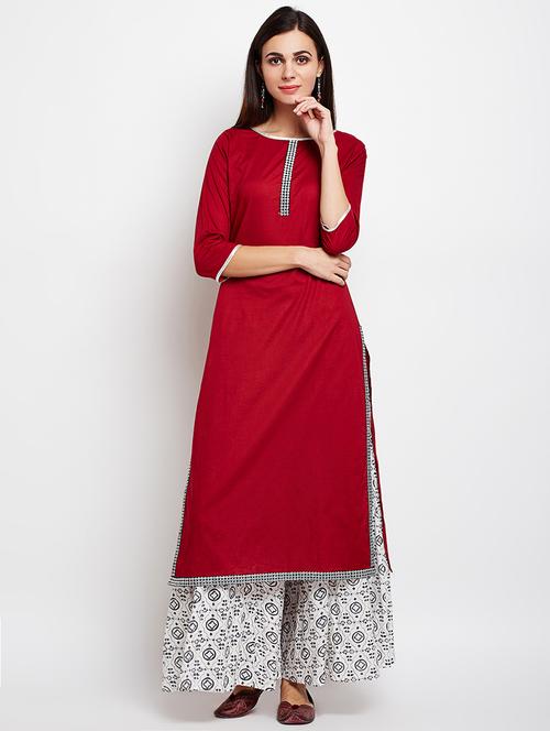 embroidered kurta with palazzo set - 15634881 - Very Small Image - 1