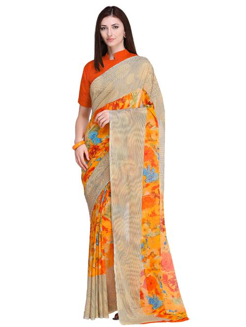 floral printed saree with blouse - 15635420 - Very Small Image - 1