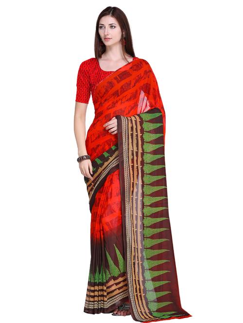 contrast border printed saree with blouse - 15635421 - Very Small Image - 1