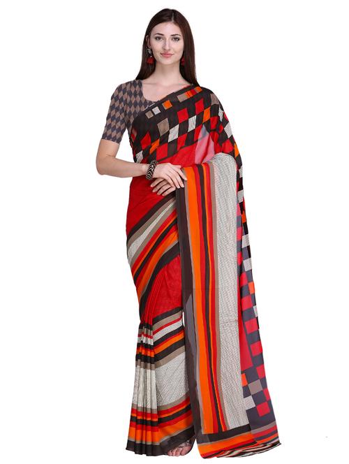 checkered printed saree with blouse - 15635422 - Very Small Image - 1