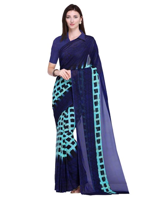 checkered printed saree with blouse - 15635430 - Very Small Image - 1