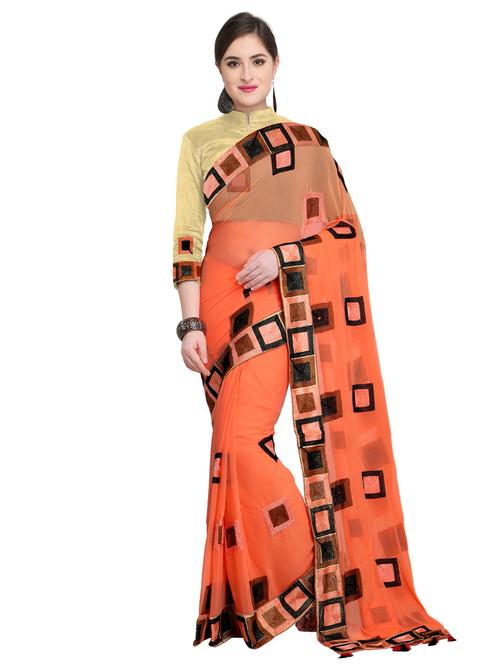 checkered resham embroidered saree with blouse - 15635436 - Very Small Image - 1