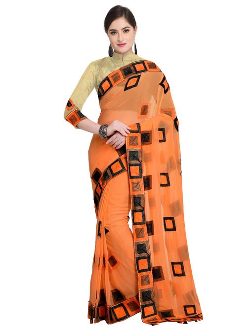 checkered resham embroidered saree with blouse - 15635437 - Very Small Image - 1