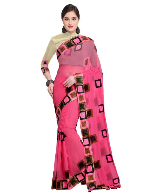 checkered resham embroidered saree with blouse - 15635438 - Very Small Image - 1