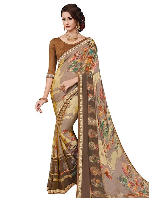 contrast bordered printed saree with blouse - 15635471 - Very Small Image - 1