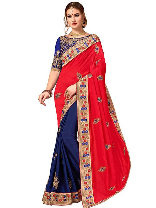 floral embroidered half & half saree with blouse - 15636279 - Very Small Image - 1