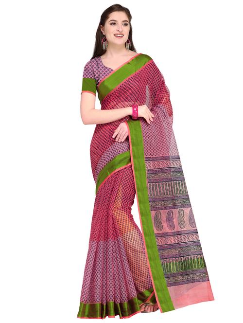 contrast bordered kota doria saree with blouse - 15636813 - Very Small Image - 1