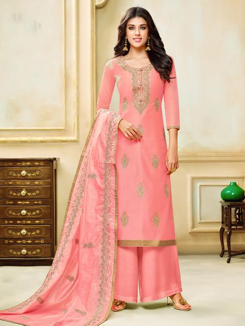 zari embroidered unstitched palazzo suit - 15636839 - Very Small Image - 1
