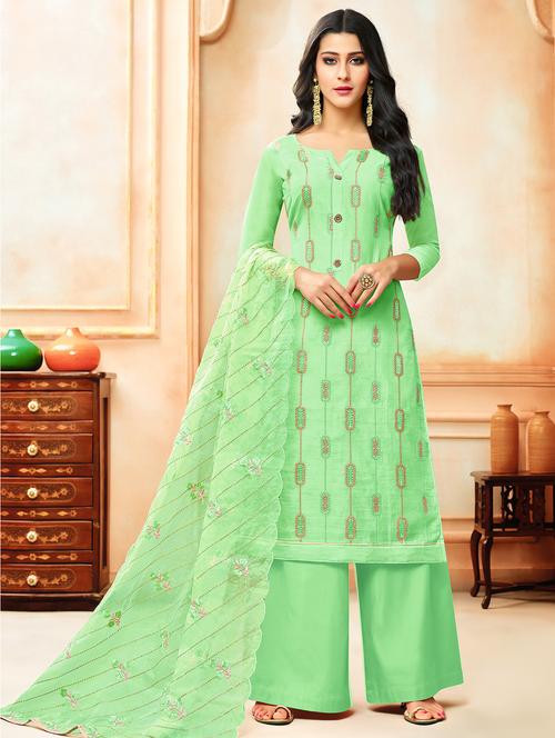 zari embroidered unstitched palazzo suit - 15636840 - Very Small Image - 1