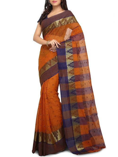 temple zari border tant saree - 15637722 - Very Small Image - 1