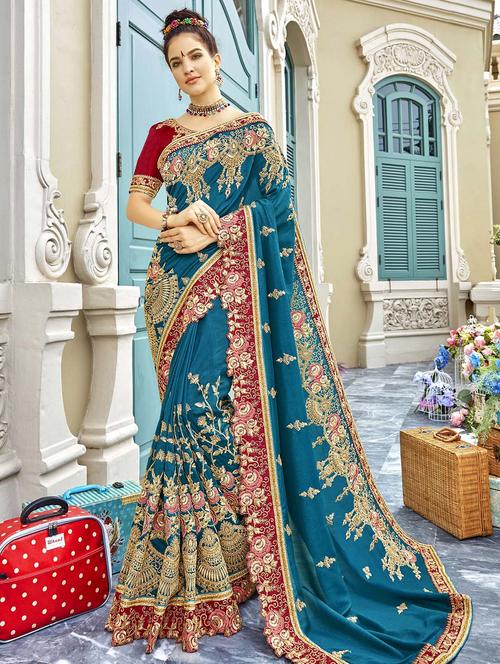 floral embroidered saree with blouse - 15640112 - Very Small Image - 1