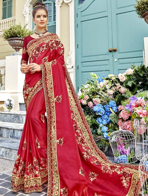 zari embroidered saree with blouse - 15640113 - Very Small Image - 1