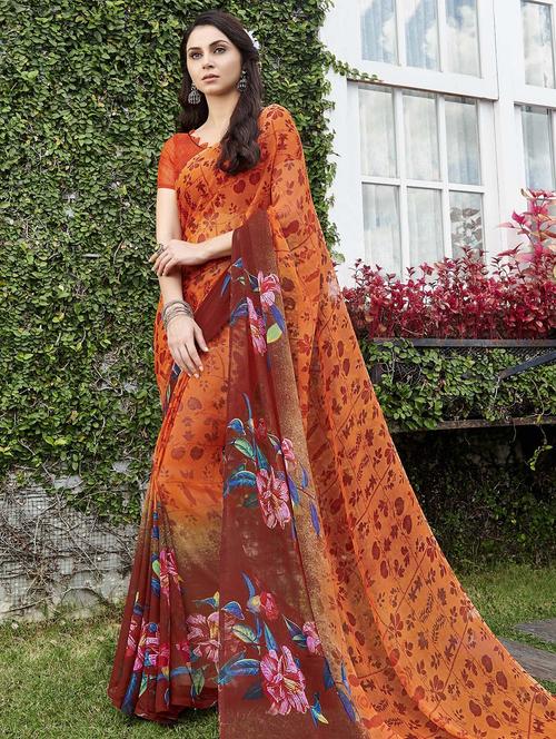 ditsy floral bordered printed saree with blouse - 15640121 - Very Small Image - 1