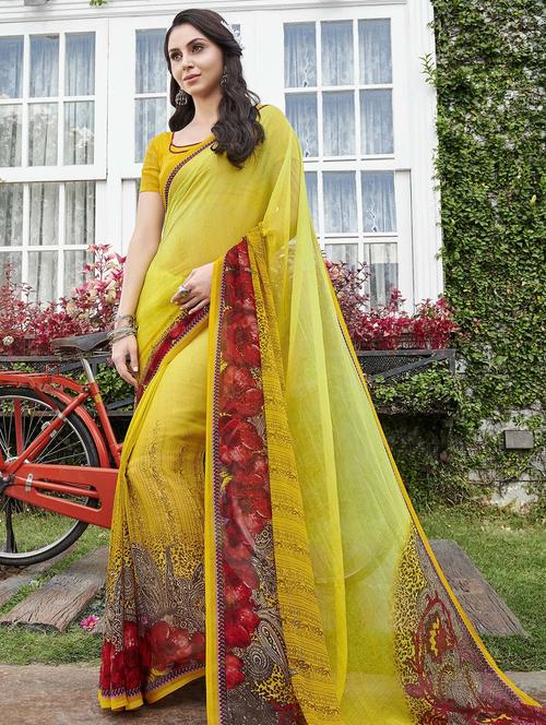 ditsy floral bordered printed saree with blouse - 15640122 - Very Small Image - 1
