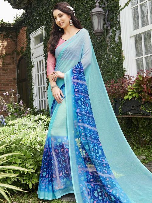 ditsy floral bordered printed saree with blouse - 15640126 - Very Small Image - 1