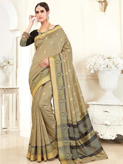 zari motifs woven saree with blouse - 15640132 - Very Small Image - 1