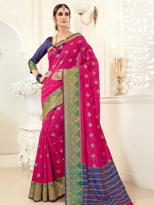 zari motifs woven saree with blouse - 15640134 - Very Small Image - 1