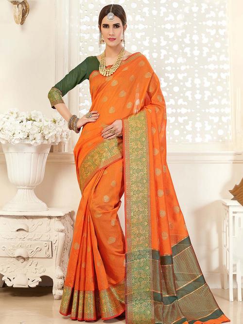 zari motifs woven saree with blouse - 15640135 - Very Small Image - 1