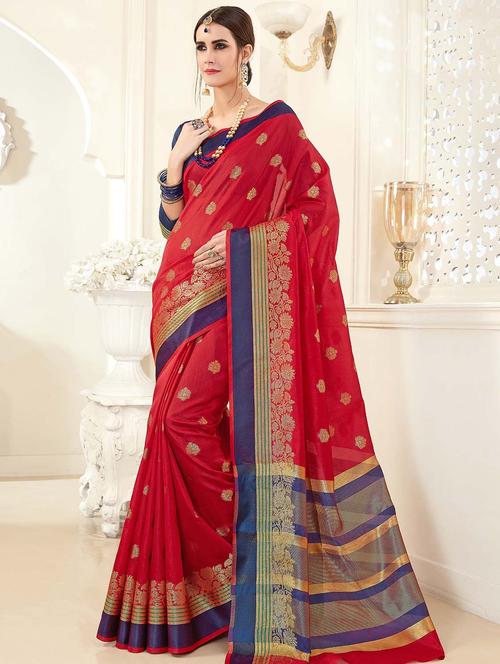 zari motifs woven saree with blouse - 15640137 - Very Small Image - 1